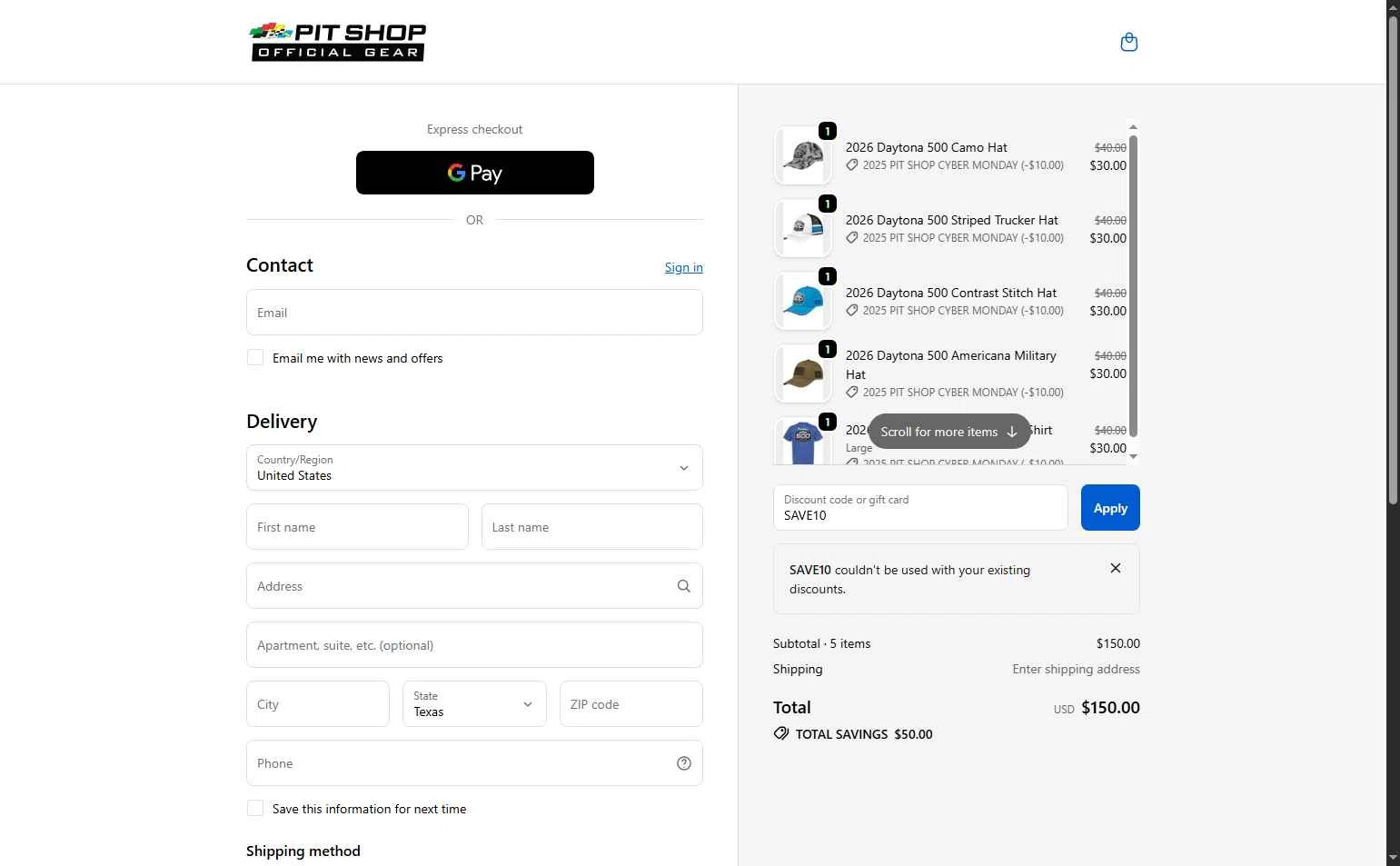 Daytona International Speedway checkout page showing Daytona International Speedway coupon code box | Screenshot taken by SimplyCodes community member on Dec 2, 2025