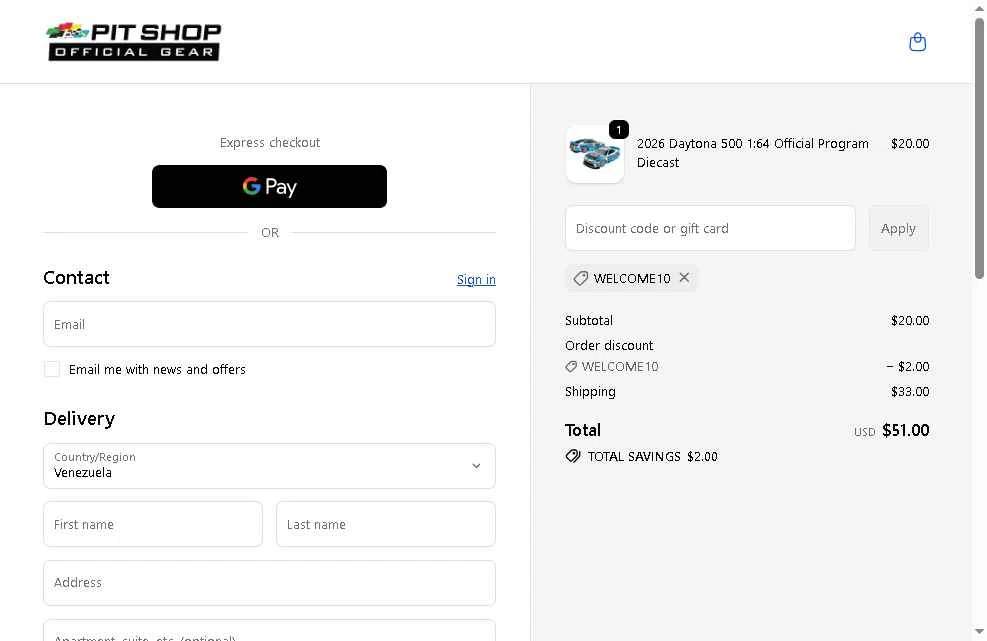 Daytona International Speedway checkout page showing Daytona International Speedway coupon code box | Screenshot taken by SimplyCodes community member on Dec 22, 2025