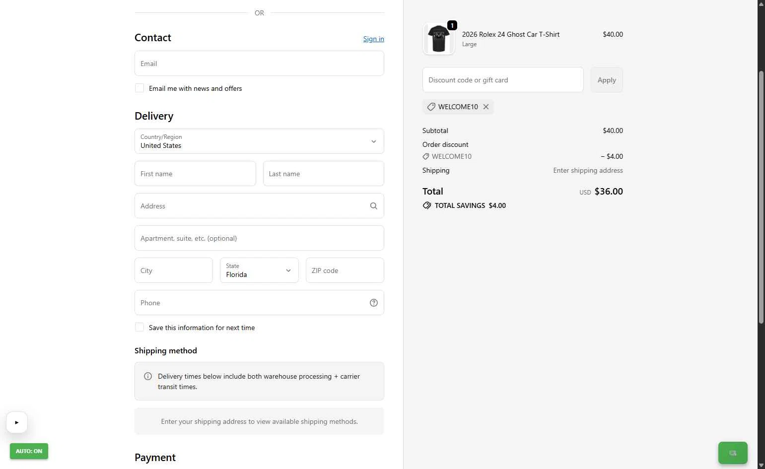 Daytona International Speedway checkout page showing Daytona International Speedway coupon code box | Screenshot taken by SimplyCodes community member on Jan 20, 2026