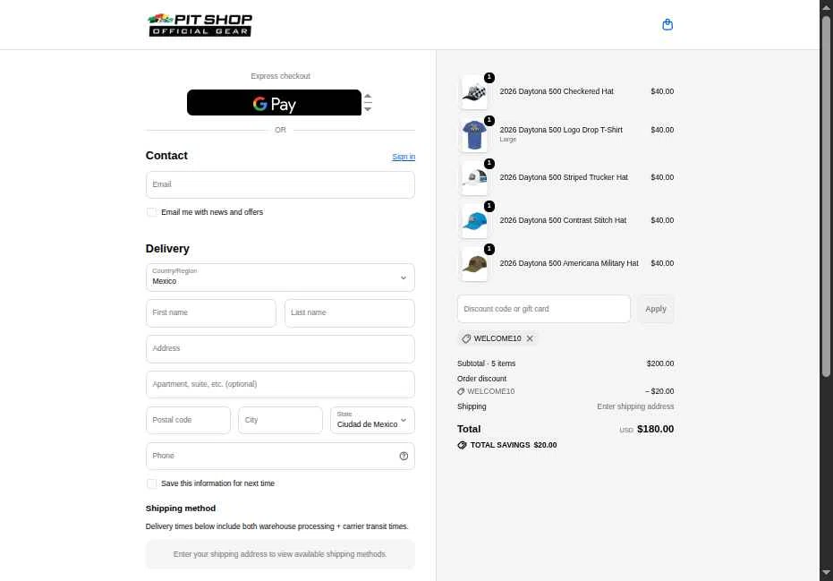 Daytona International Speedway checkout page showing Daytona International Speedway coupon code box | Screenshot taken by SimplyCodes community member on Nov 23, 2025