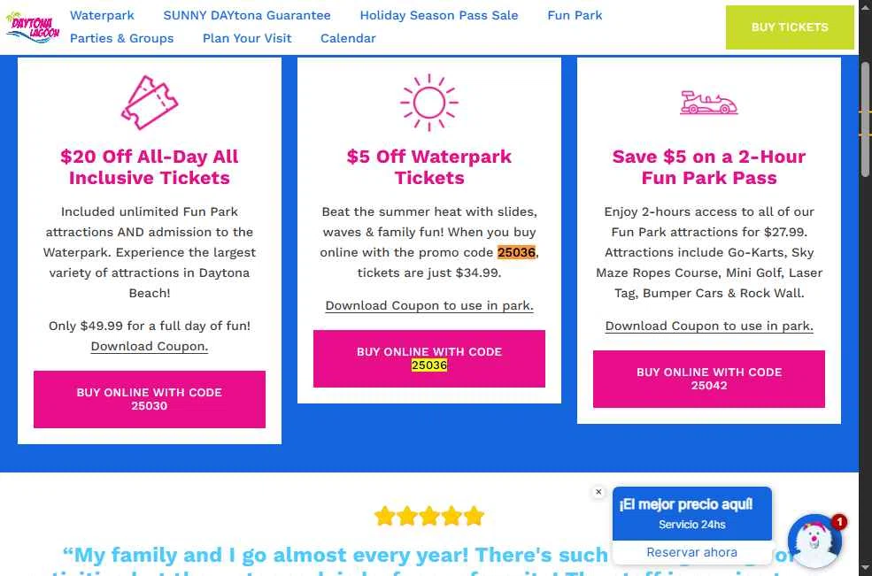 Daytona Lagoon checkout page showing Daytona Lagoon promo code box | Screenshot taken by SimplyCodes community member on Jan 8, 2026