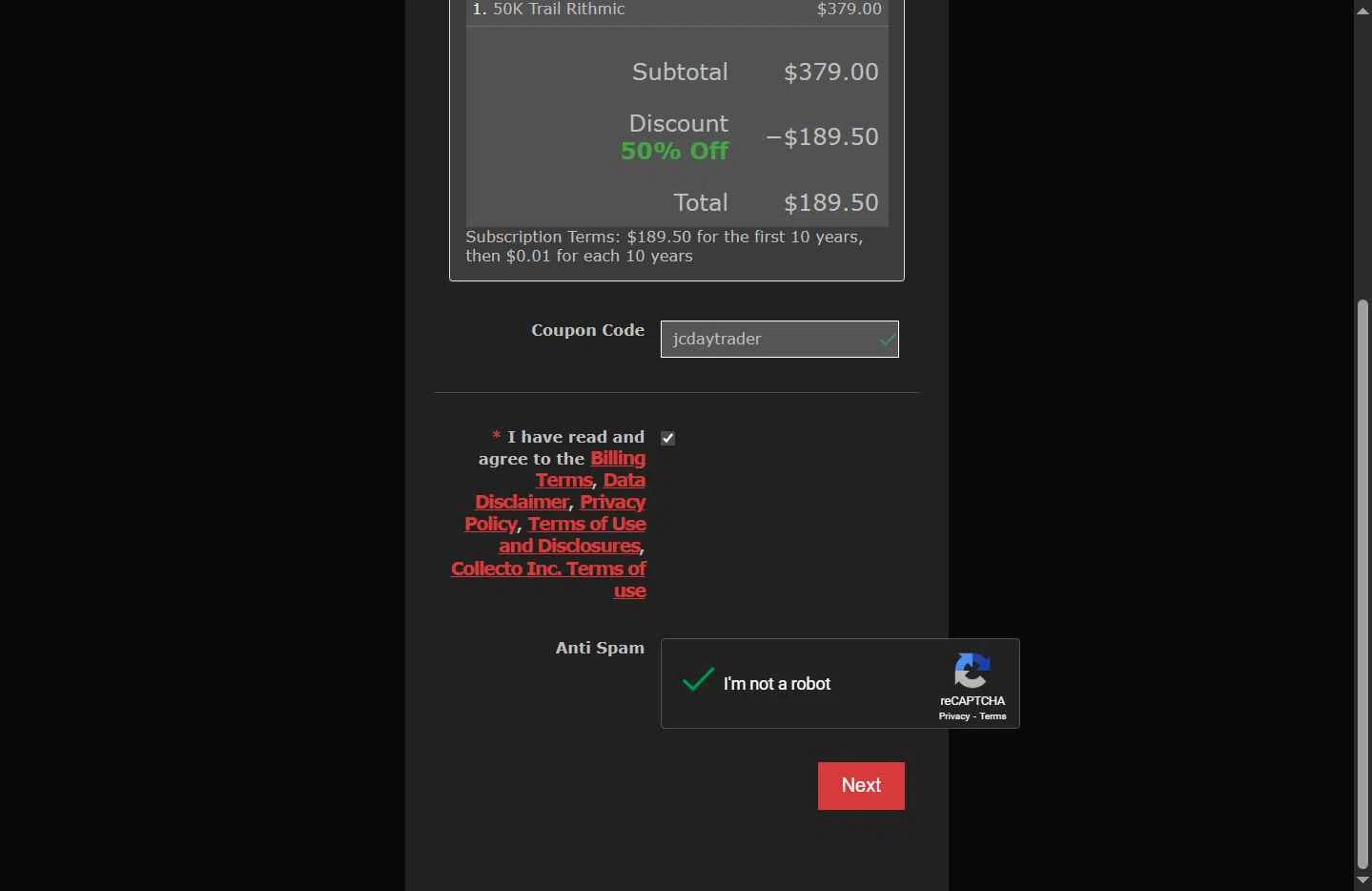 DayTraders.com checkout page showing DayTraders.com promo code box | Screenshot taken by SimplyCodes community member on Oct 4, 2025