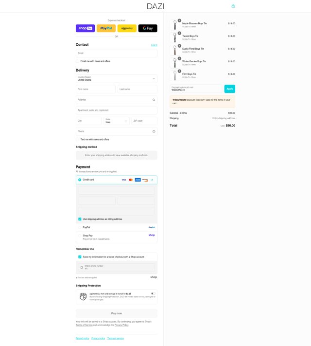 DAZI checkout page showing DAZI discount code box | Screenshot taken by SimplyCodes community member on Aug 28, 2025