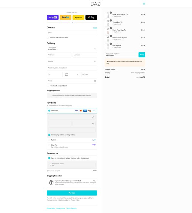 DAZI checkout page showing DAZI discount code box | Screenshot taken by SimplyCodes community member on Aug 24, 2025