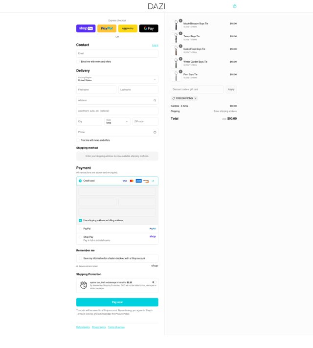 DAZI checkout page showing DAZI discount code box | Screenshot taken by SimplyCodes community member on Aug 28, 2025
