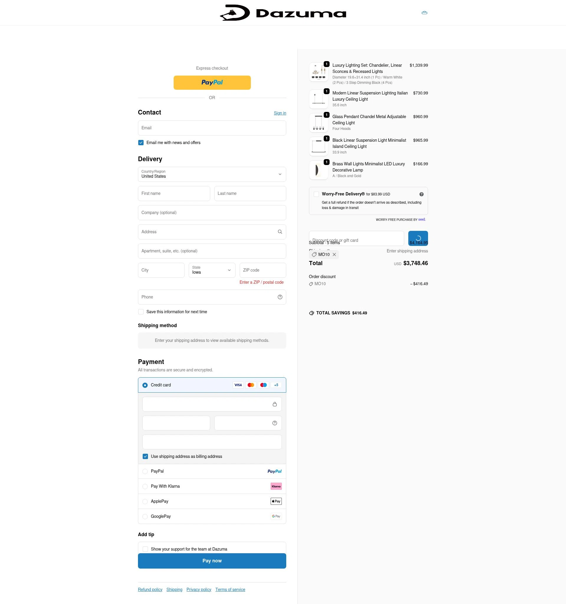 Dazuma US checkout page showing Dazuma US promo code box | Screenshot taken by SimplyCodes community member on Jan 2, 2026