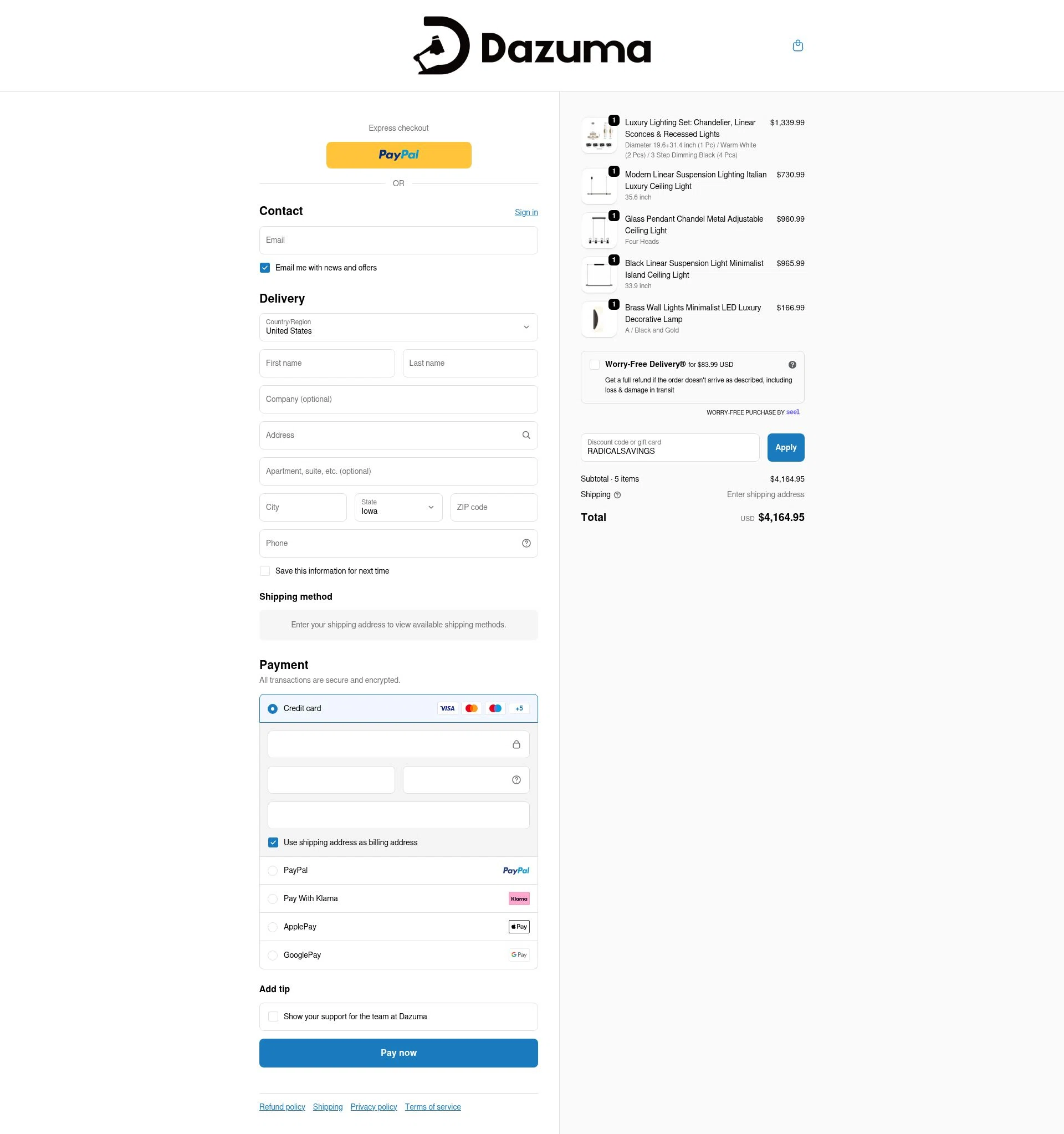 Dazuma US checkout page showing Dazuma US promo code box | Screenshot taken by SimplyCodes community member on Jan 2, 2026