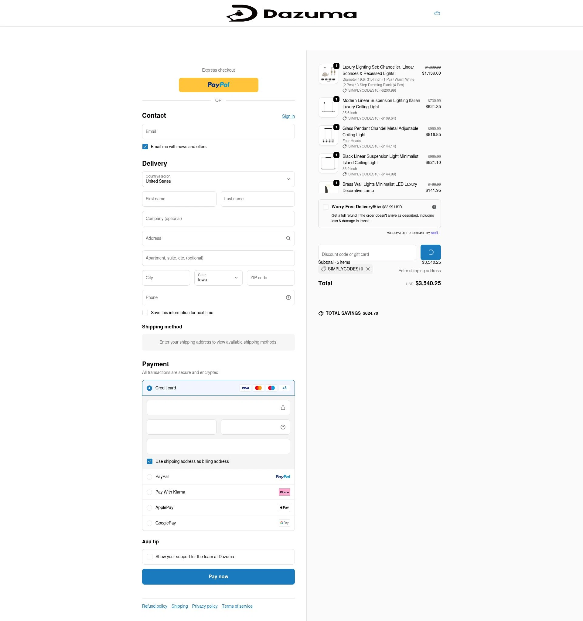 Dazuma US checkout page showing Dazuma US promo code box | Screenshot taken by SimplyCodes community member on Jan 2, 2026