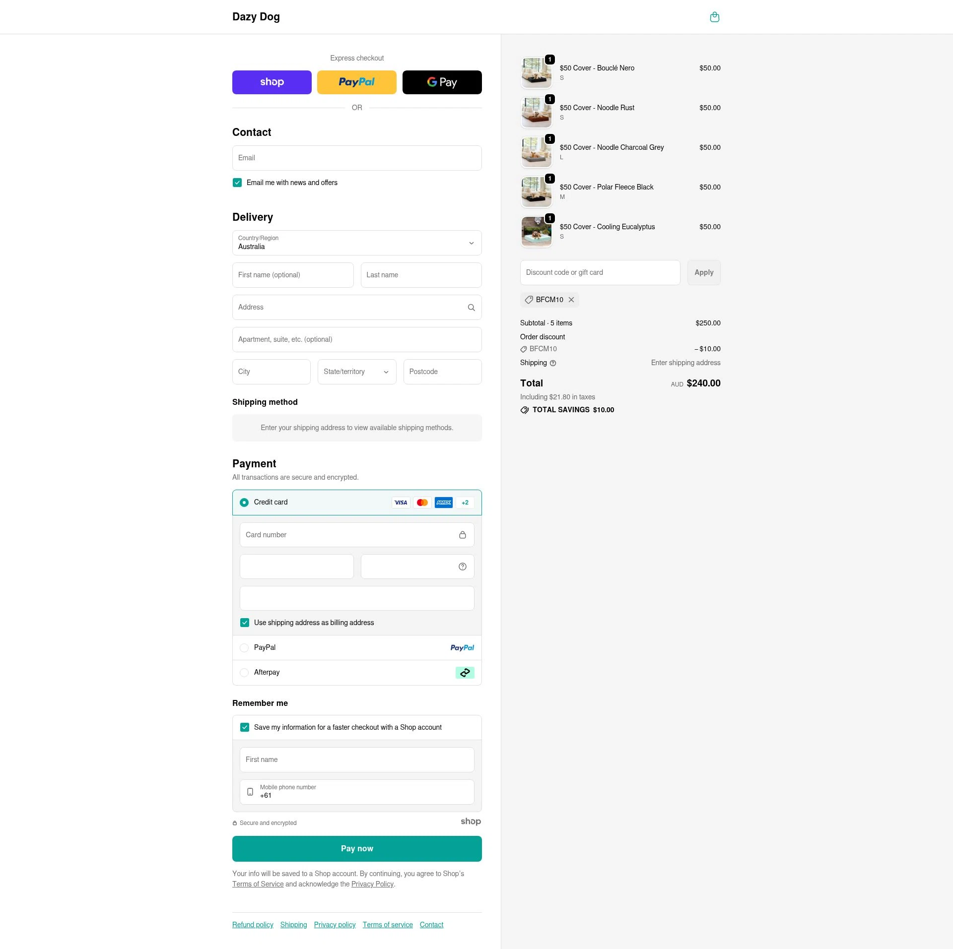 Dazy Dog checkout page showing Dazy Dog discount code box | Screenshot taken by SimplyCodes community member on Dec 9, 2025