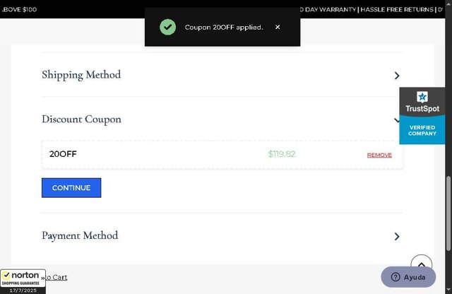 Dazzling Rock checkout page showing Dazzling Rock promo code box | Screenshot taken by SimplyCodes community member on Jul 17, 2025