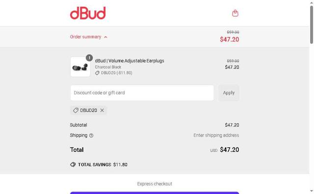 DBud checkout page showing DBud discount code box | Screenshot taken by SimplyCodes community member on Apr 29, 2025