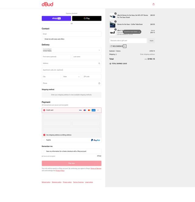 DBud checkout page showing DBud discount code box | Screenshot taken by SimplyCodes community member on Feb 22, 2025