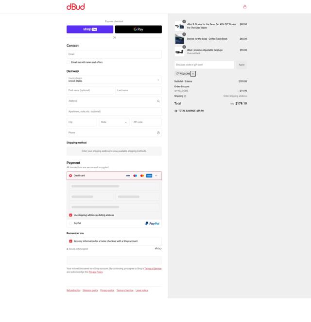 DBud checkout page showing DBud discount code box | Screenshot taken by SimplyCodes community member on Feb 22, 2025