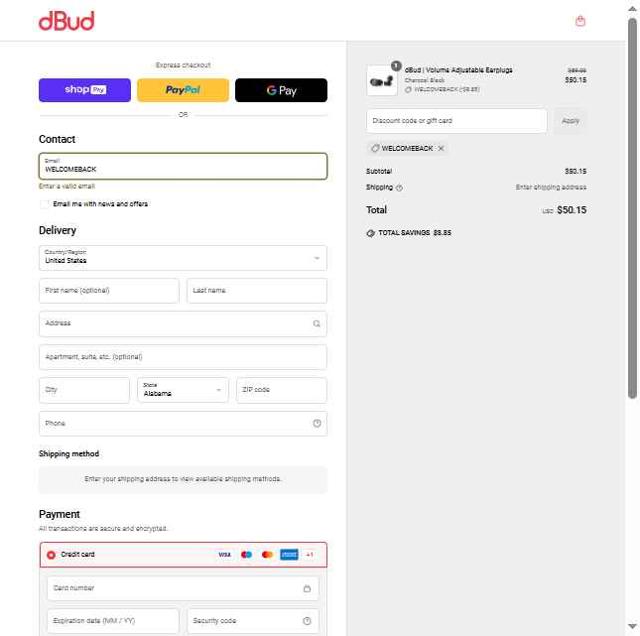 DBud checkout page showing DBud discount code box | Screenshot taken by SimplyCodes community member on Apr 29, 2025