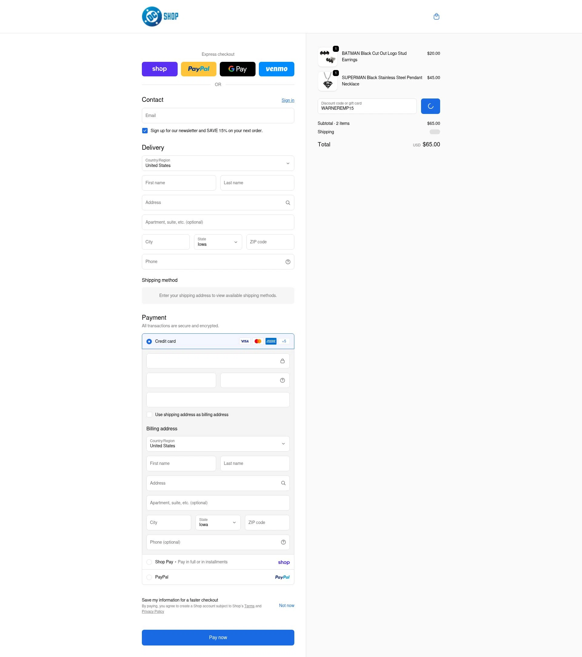 DC checkout page showing DC discount code box | Screenshot taken by SimplyCodes community member on Feb 15, 2026