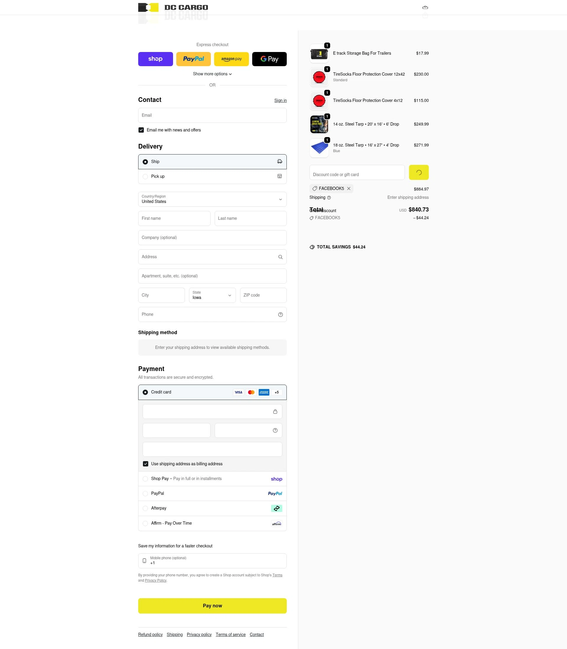 DC Cargo checkout page showing DC Cargo discount code box | Screenshot taken by SimplyCodes community member on Feb 19, 2026