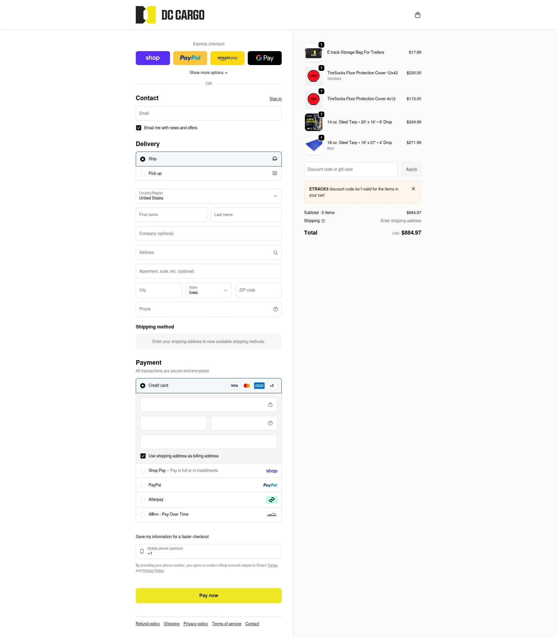 DC Cargo checkout page showing DC Cargo discount code box | Screenshot taken by SimplyCodes community member on Feb 19, 2026