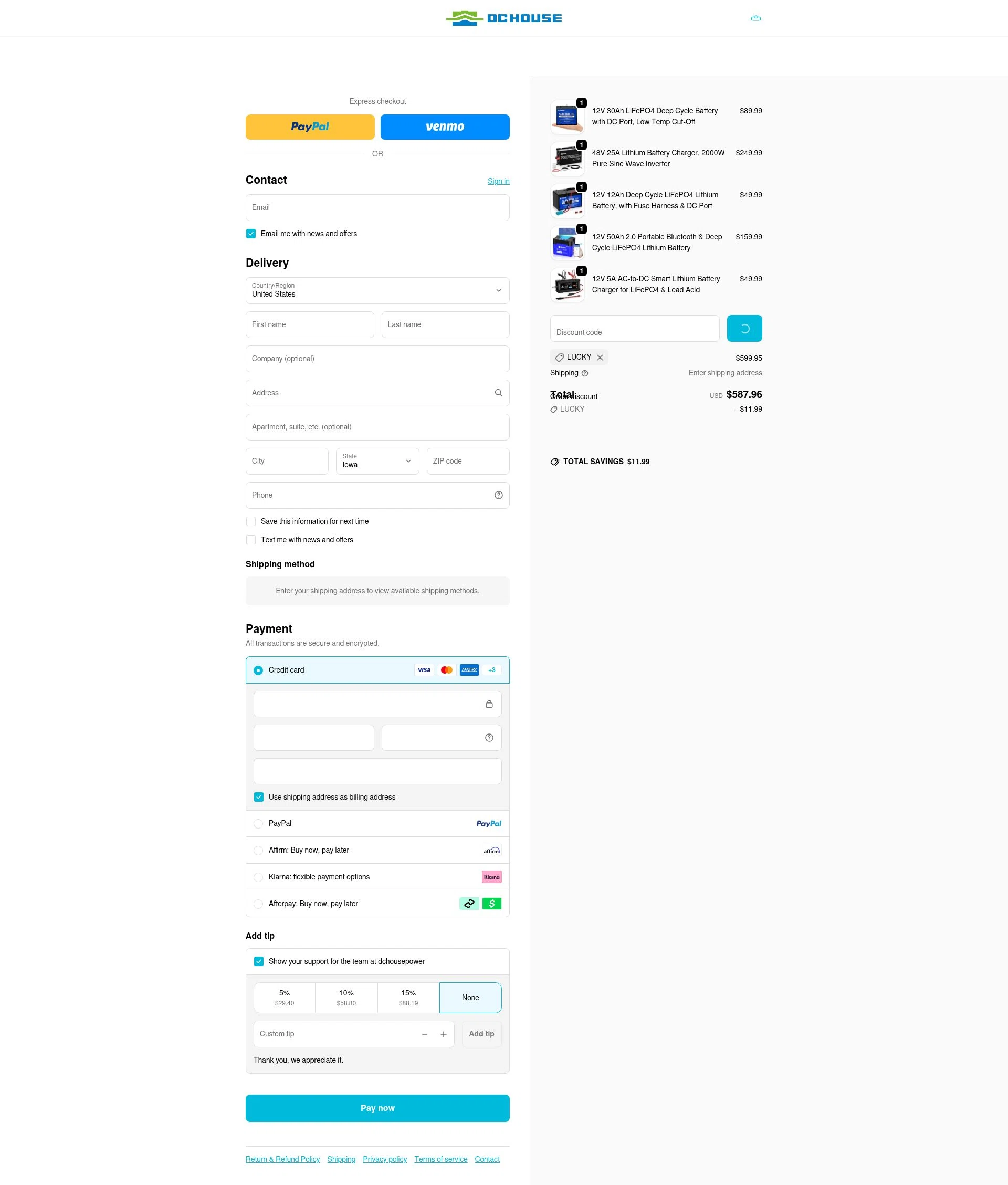 DC HOUSE checkout page showing DC HOUSE discount code box | Screenshot taken by SimplyCodes community member on Feb 5, 2026