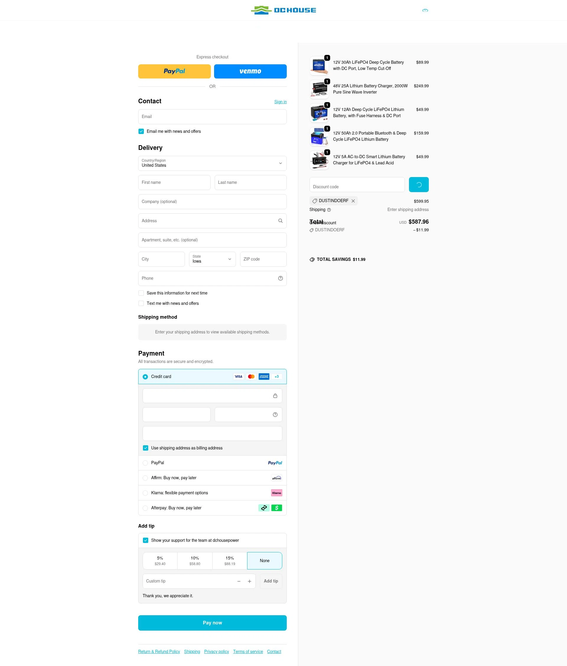 DC HOUSE checkout page showing DC HOUSE discount code box | Screenshot taken by SimplyCodes community member on Feb 5, 2026