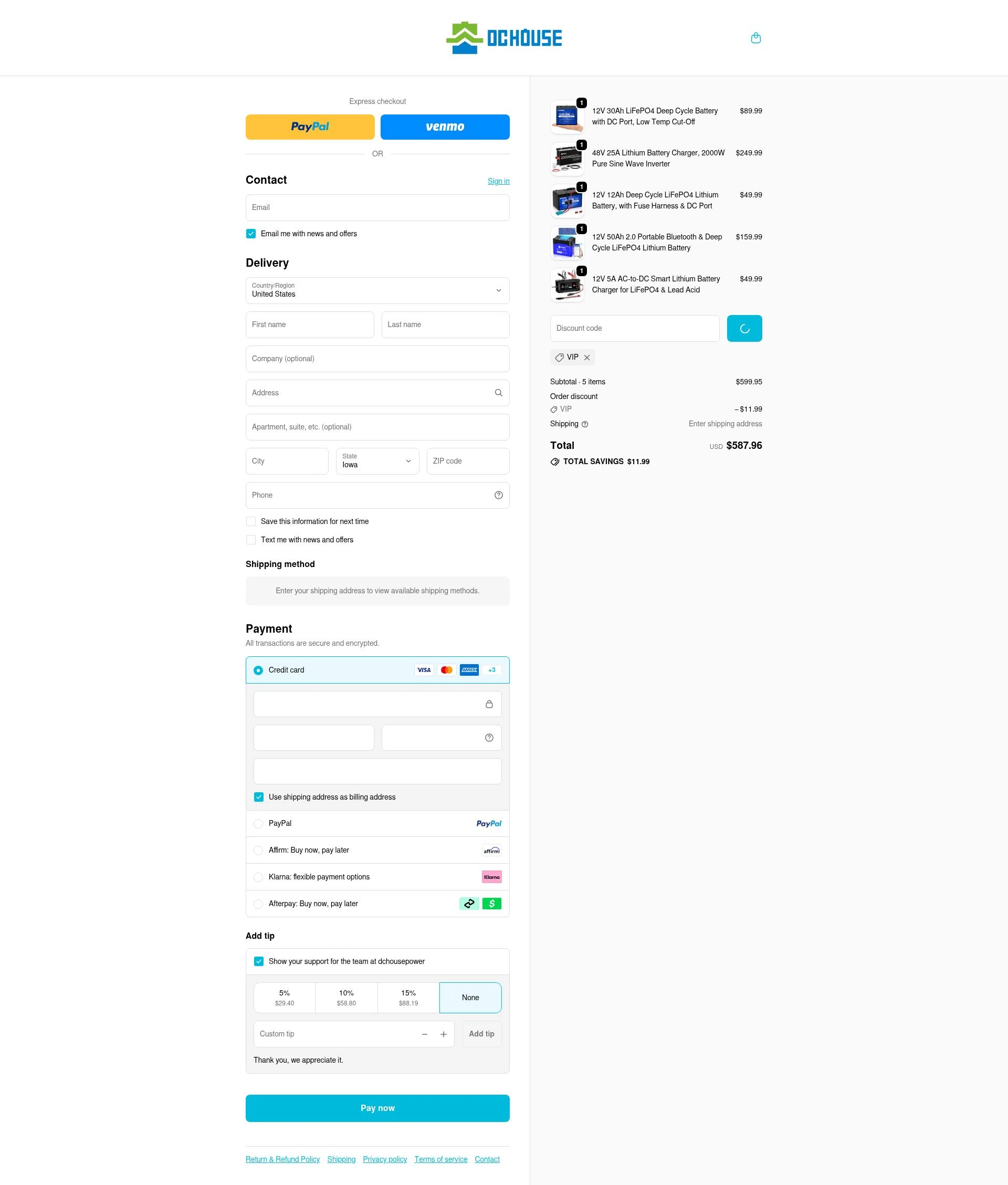 DC HOUSE checkout page showing DC HOUSE discount code box | Screenshot taken by SimplyCodes community member on Feb 5, 2026