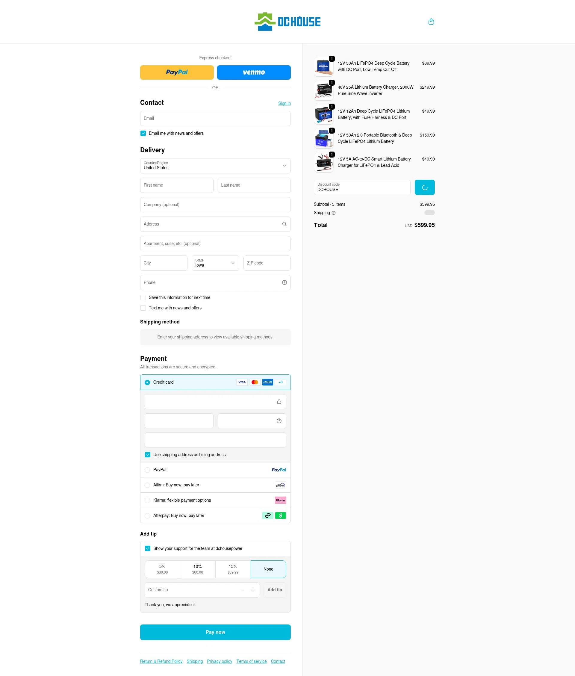 DC HOUSE checkout page showing DC HOUSE discount code box | Screenshot taken by SimplyCodes community member on Feb 5, 2026