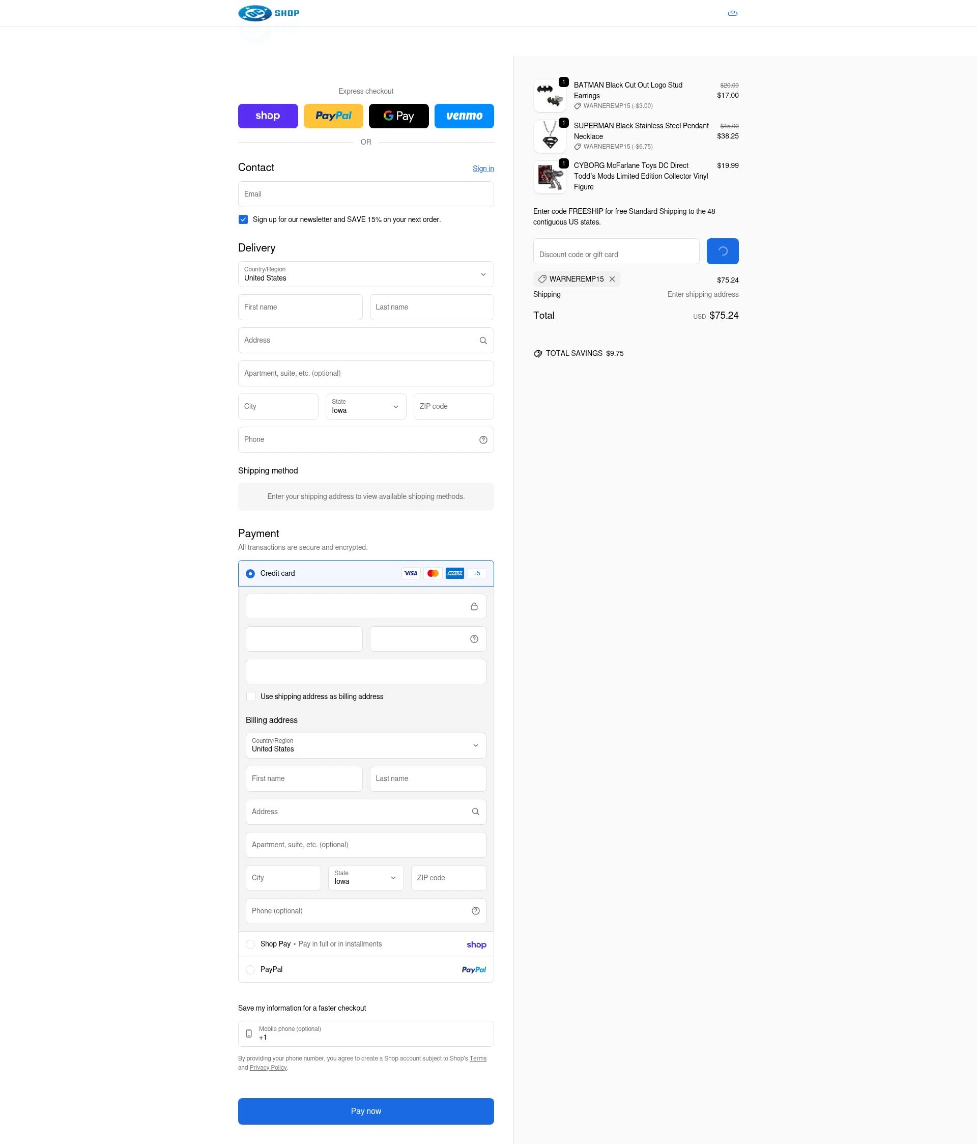DC Shop checkout page showing DC Shop discount code box | Screenshot taken by SimplyCodes community member on Feb 7, 2026