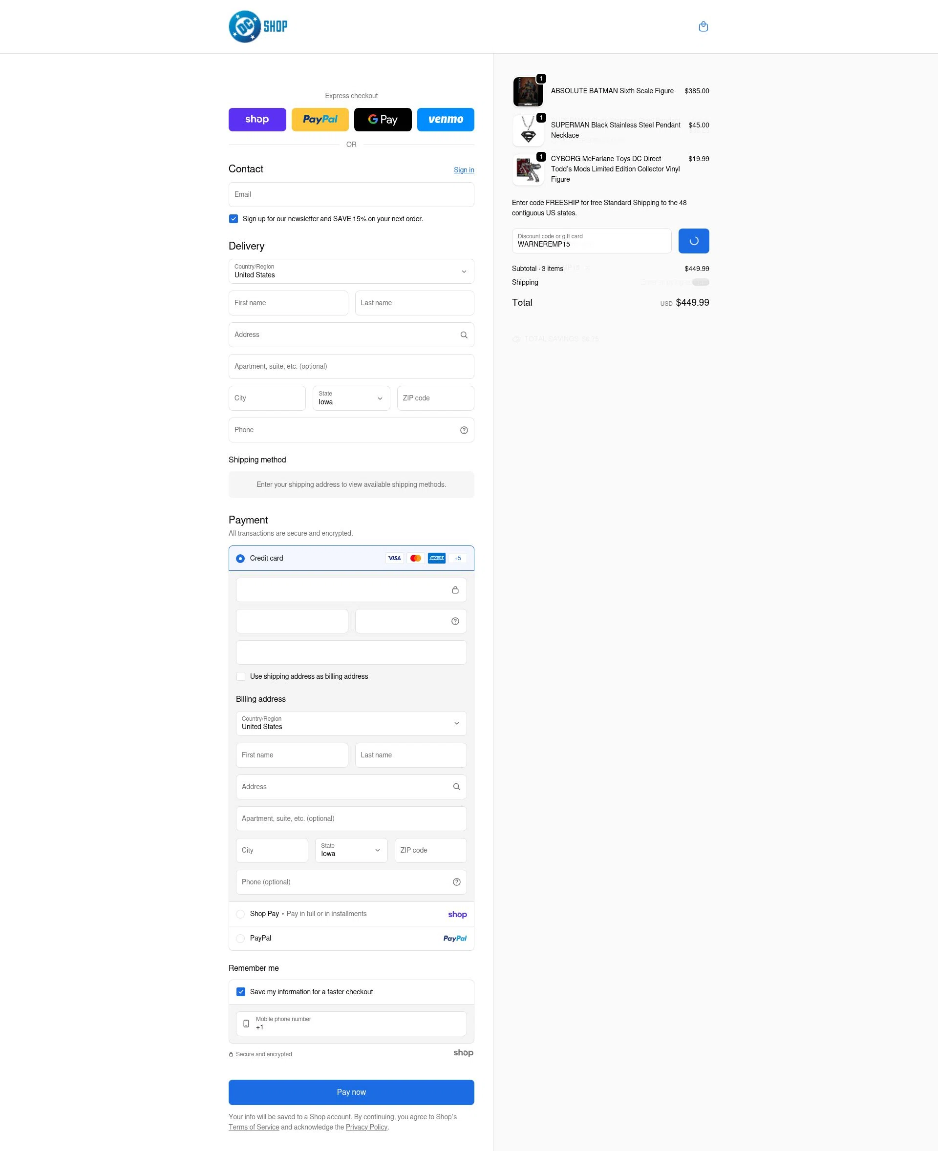DC Shop checkout page showing DC Shop discount code box | Screenshot taken by SimplyCodes community member on Jan 29, 2026