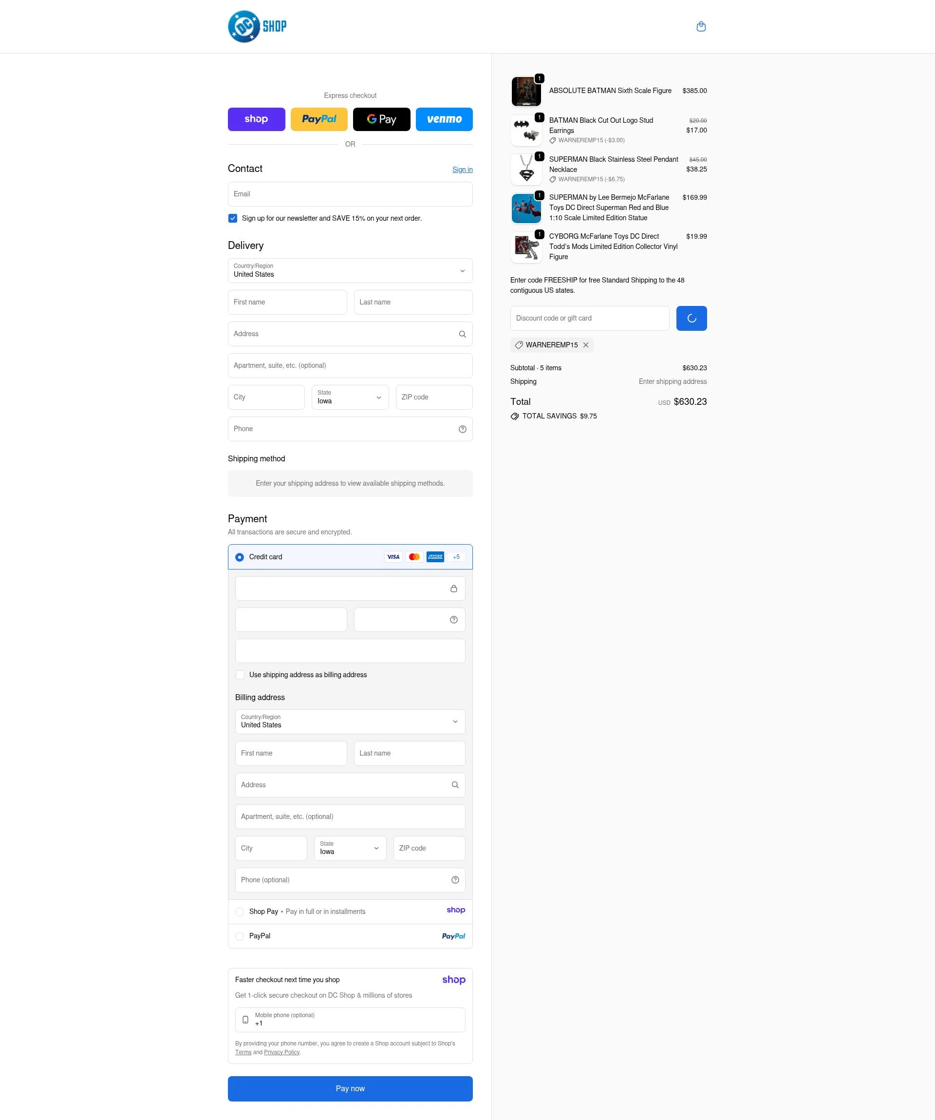 DC Shop checkout page showing DC Shop discount code box | Screenshot taken by SimplyCodes community member on Jan 15, 2026