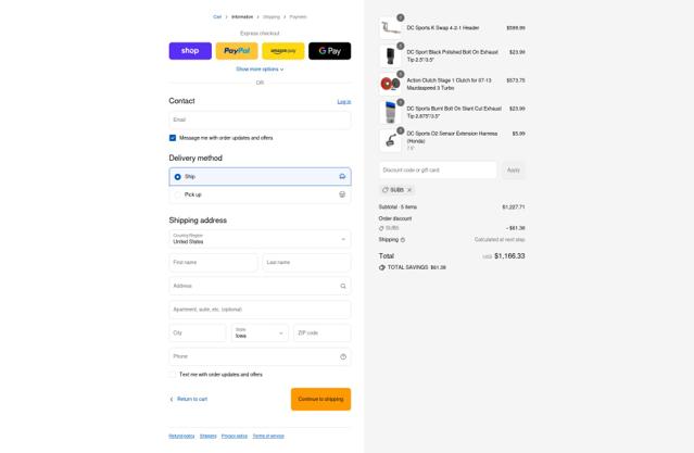 DC Sports checkout page showing DC Sports promo code box | Screenshot taken by SimplyCodes community member on Sep 4, 2025