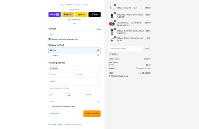 DC Sports checkout page showing DC Sports promo code box | Screenshot taken by SimplyCodes community member on Aug 9, 2025