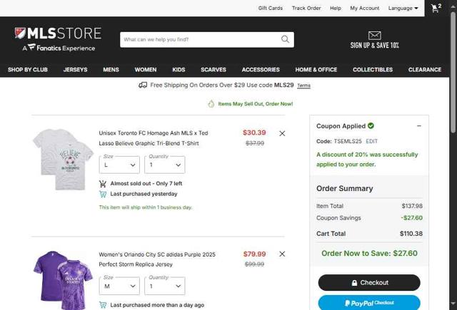 D.C. United checkout page showing D.C. United promo code box | Screenshot taken by SimplyCodes community member on Sep 16, 2025