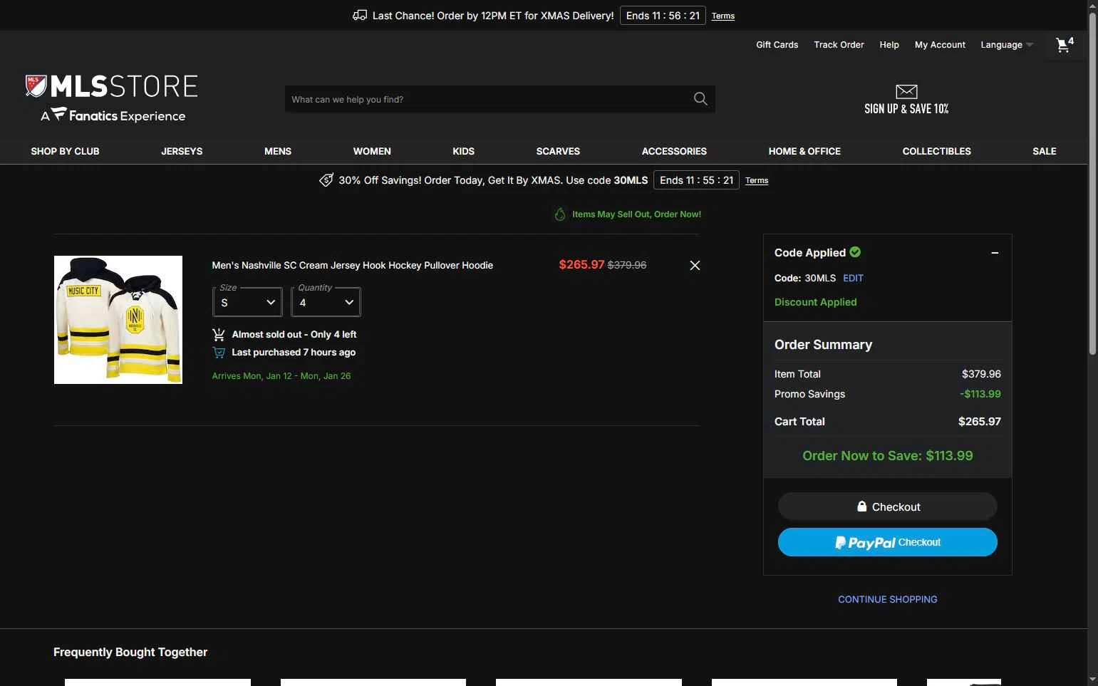 D.C. United checkout page showing D.C. United promo code box | Screenshot taken by SimplyCodes community member on Dec 22, 2025