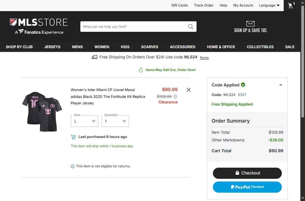 D.C. United checkout page showing D.C. United promo code box | Screenshot taken by SimplyCodes community member on Feb 23, 2026