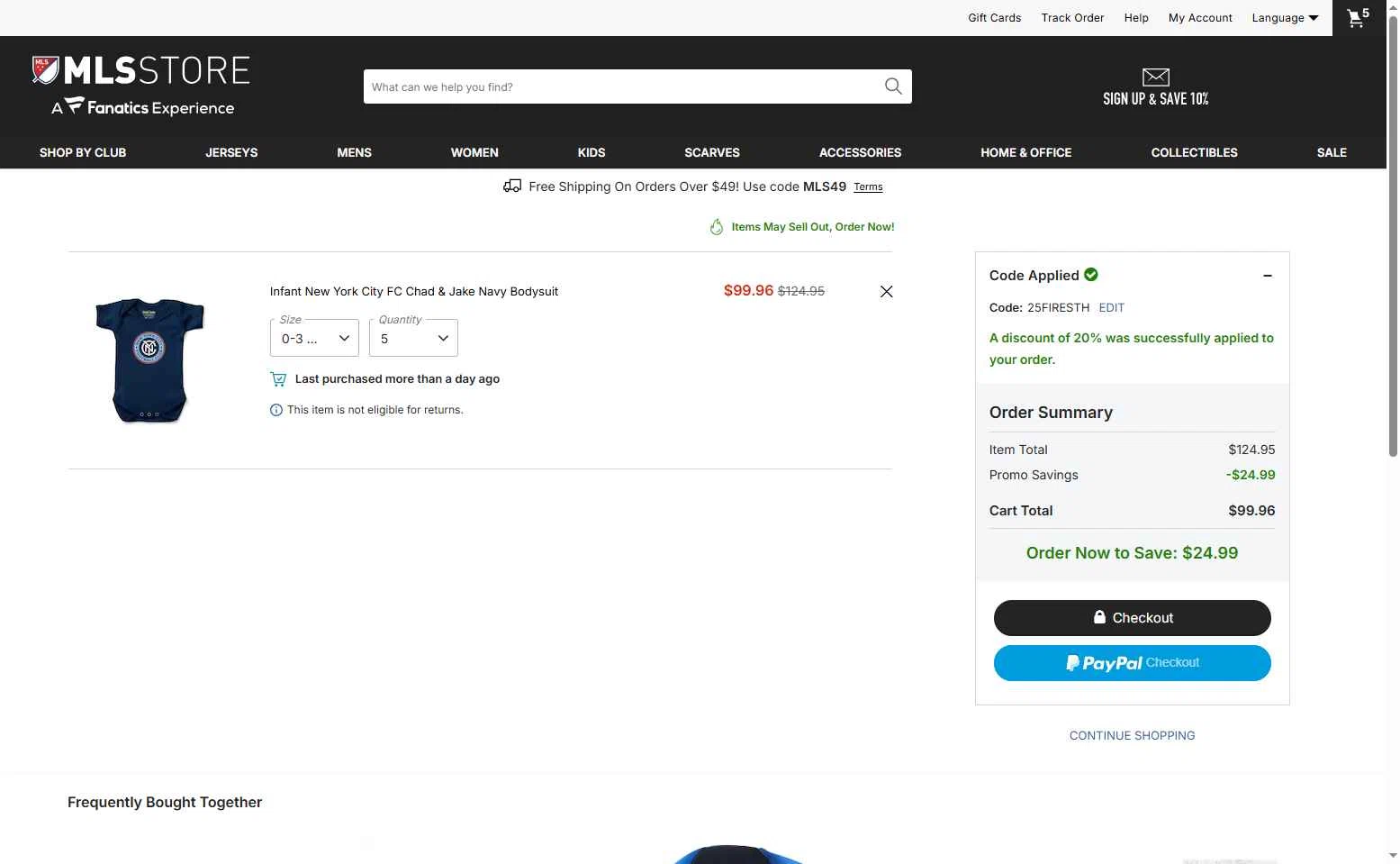 D.C. United checkout page showing D.C. United promo code box | Screenshot taken by SimplyCodes community member on Jan 9, 2026