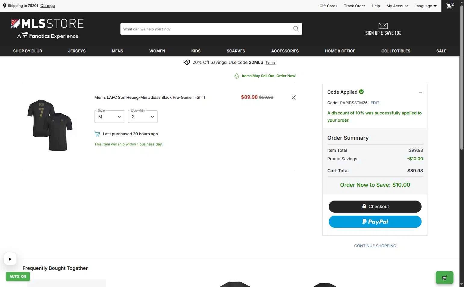 D.C. United checkout page showing D.C. United promo code box | Screenshot taken by SimplyCodes community member on Feb 3, 2026