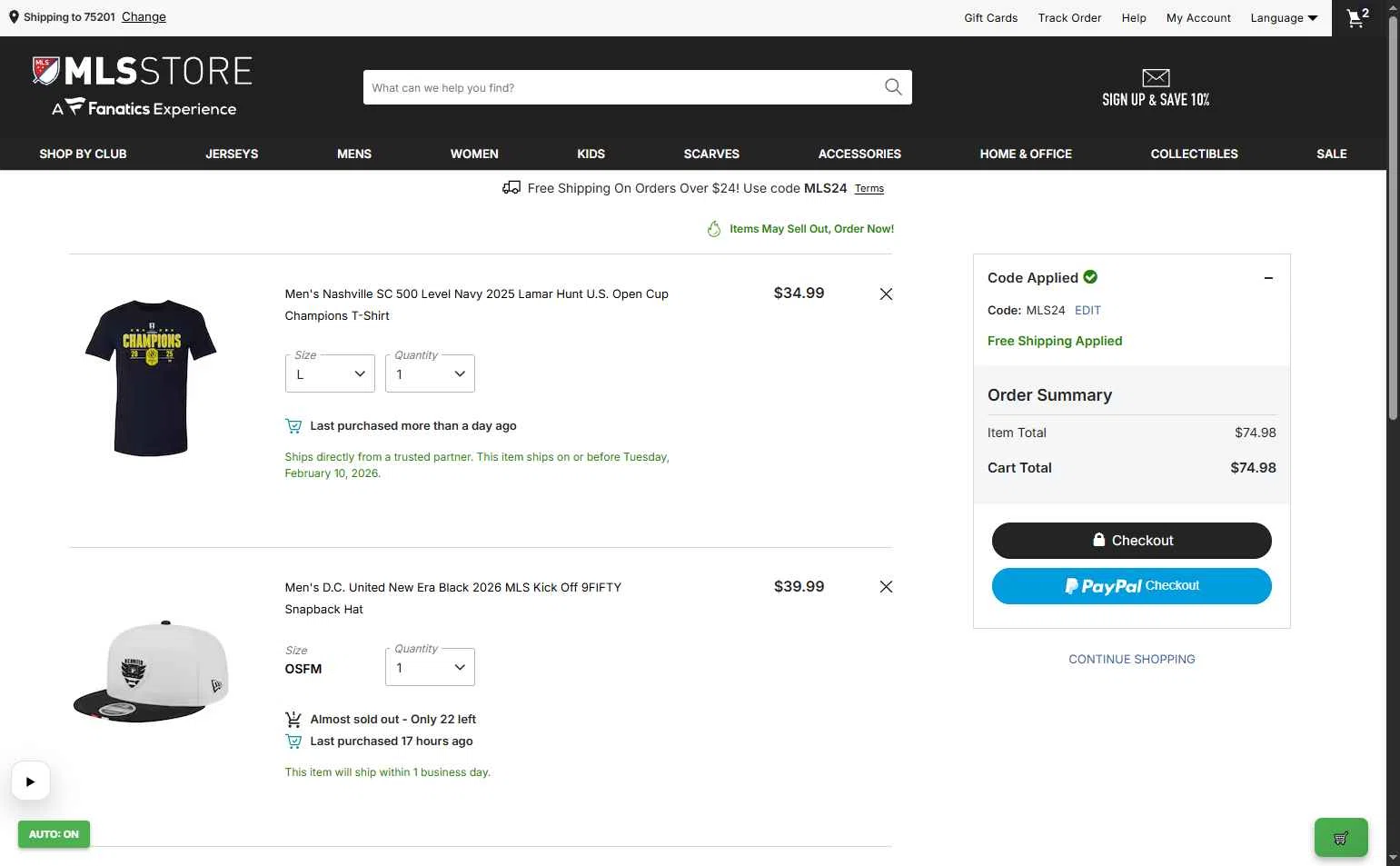 D.C. United checkout page showing D.C. United promo code box | Screenshot taken by SimplyCodes community member on Feb 6, 2026