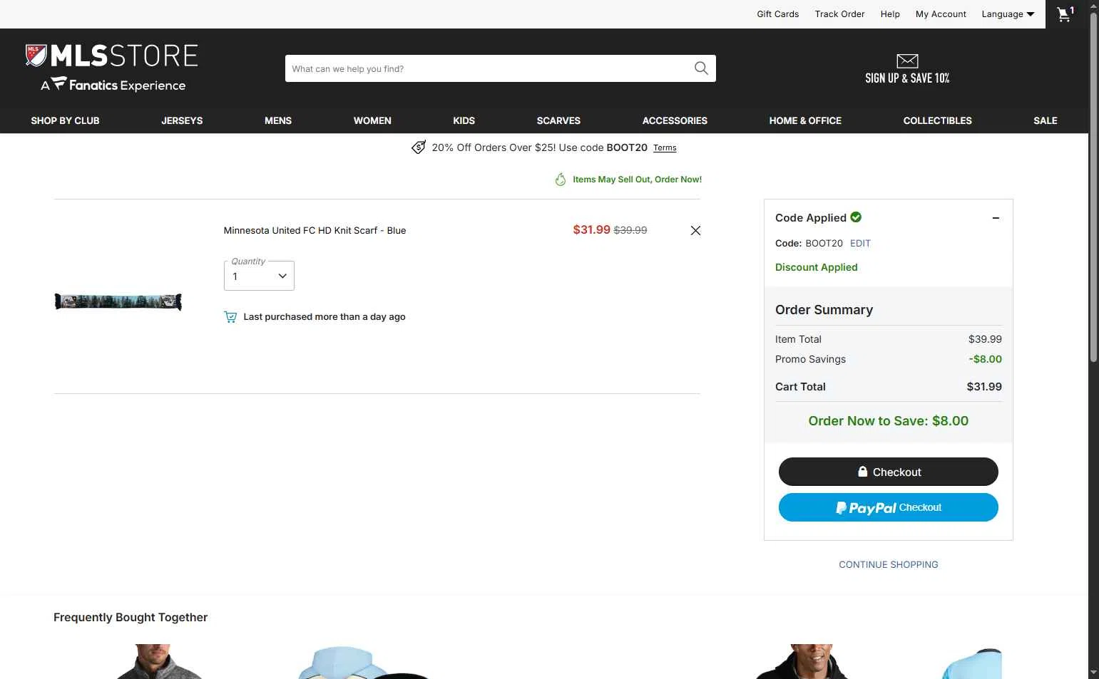D.C. United checkout page showing D.C. United promo code box | Screenshot taken by SimplyCodes community member on Jan 16, 2026