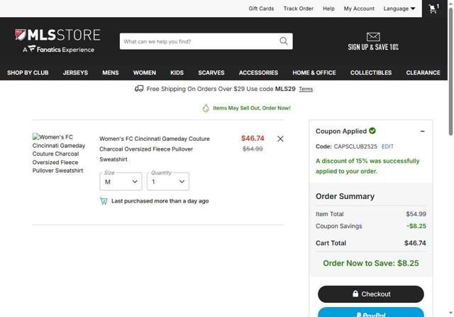 D.C. United checkout page showing D.C. United promo code box | Screenshot taken by SimplyCodes community member on Sep 16, 2025
