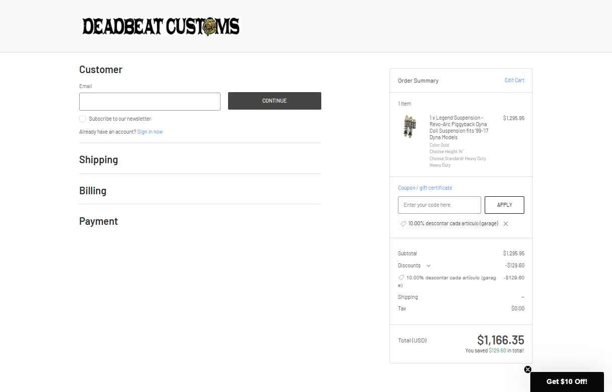 Deadbeat Customs checkout page showing Deadbeat Customs coupon code box | Screenshot taken by SimplyCodes community member on Jan 19, 2026