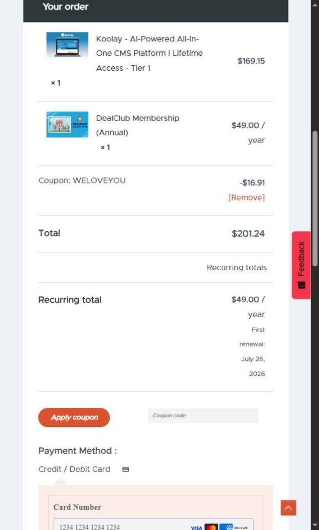 DealFuel checkout page showing DealFuel coupon code box | Screenshot taken by SimplyCodes community member on Jul 26, 2025