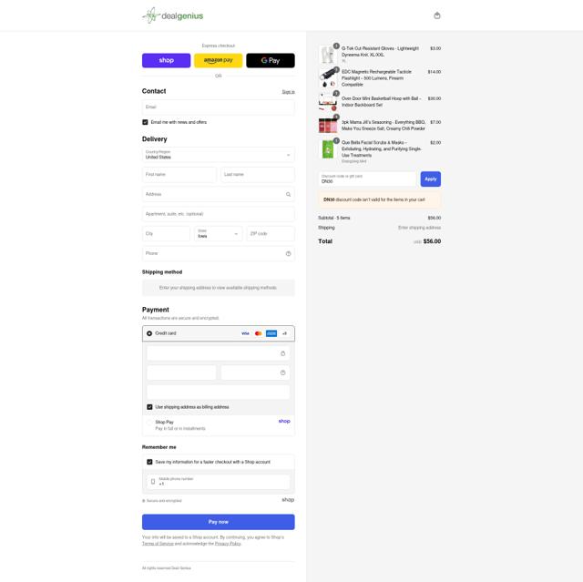 Deal Genius checkout page showing Deal Genius discount code box | Screenshot taken by SimplyCodes community member on Sep 15, 2025