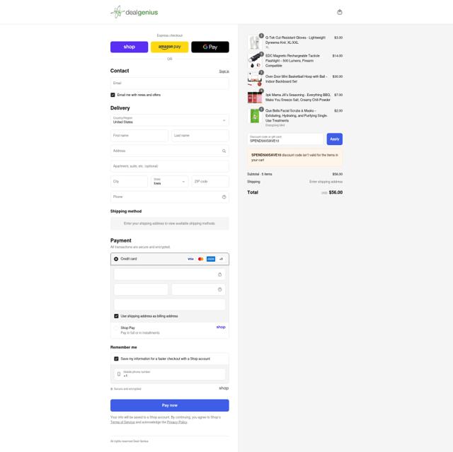 Deal Genius checkout page showing Deal Genius discount code box | Screenshot taken by SimplyCodes community member on Sep 11, 2025