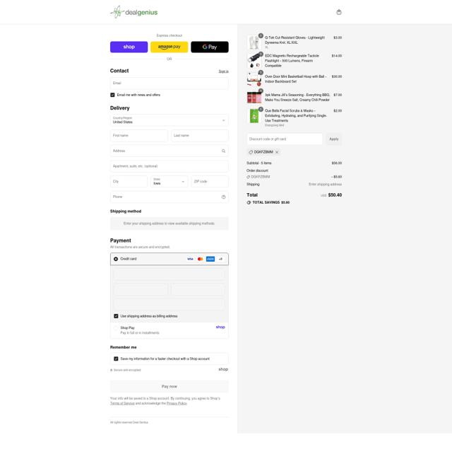 Deal Genius checkout page showing Deal Genius discount code box | Screenshot taken by SimplyCodes community member on Sep 15, 2025