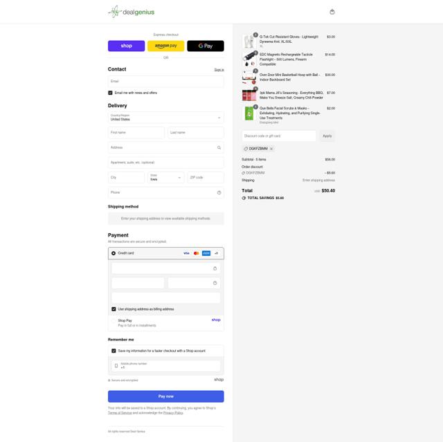 Deal Genius checkout page showing Deal Genius discount code box | Screenshot taken by SimplyCodes community member on Sep 11, 2025