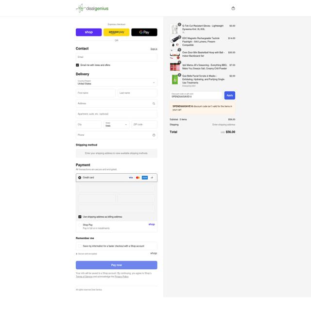 Deal Genius checkout page showing Deal Genius discount code box | Screenshot taken by SimplyCodes community member on Sep 15, 2025