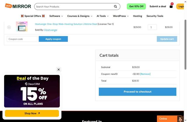 DealMirror checkout page showing DealMirror coupon code box | Screenshot taken by SimplyCodes community member on Sep 13, 2025