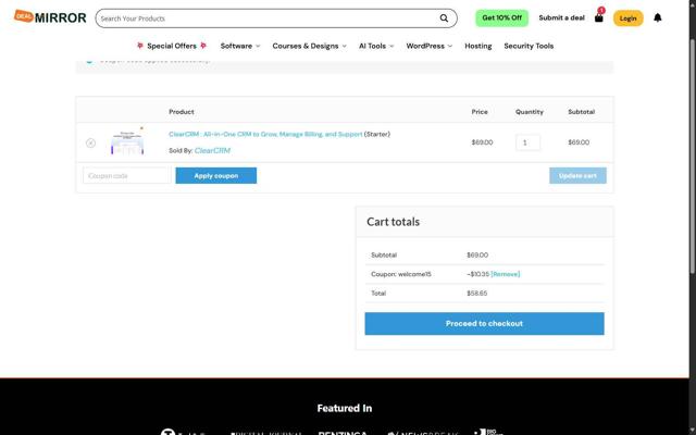 DealMirror checkout page showing DealMirror coupon code box | Screenshot taken by SimplyCodes community member on Sep 3, 2025