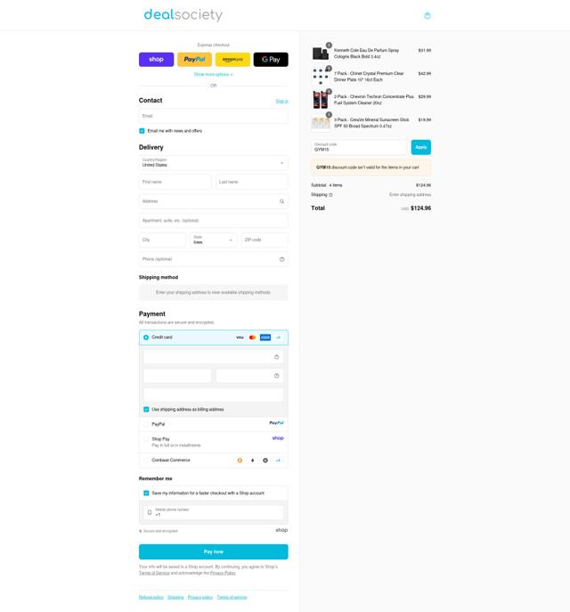Deal Society checkout page showing Deal Society discount code box | Screenshot taken by SimplyCodes community member on Sep 16, 2025