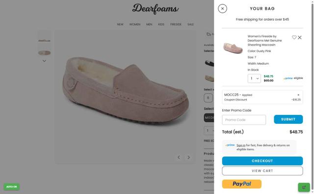 DearFoams checkout page showing DearFoams promo code box | Screenshot taken by SimplyCodes community member on Sep 10, 2025