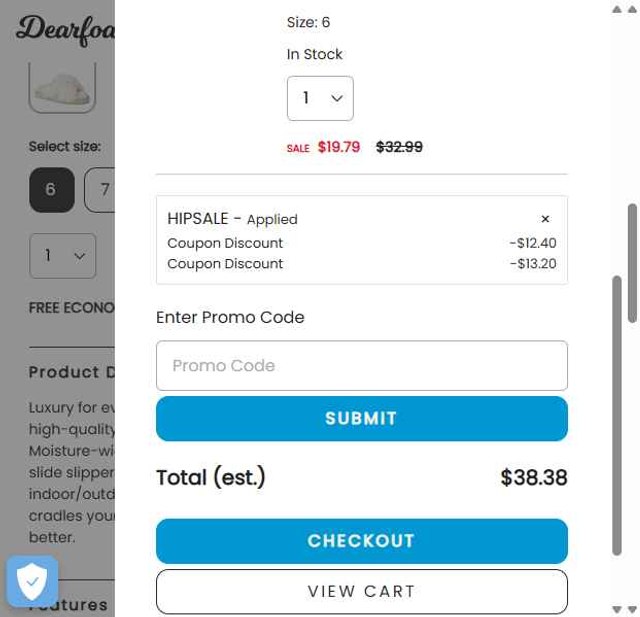 DearFoams checkout page showing DearFoams promo code box | Screenshot taken by SimplyCodes community member on Aug 18, 2025